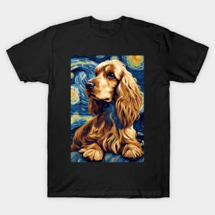 Cocker Spaniel Dog Breed Painting Dog Breed Painting in a Van Gogh Starry Night Art Style T-Shirt